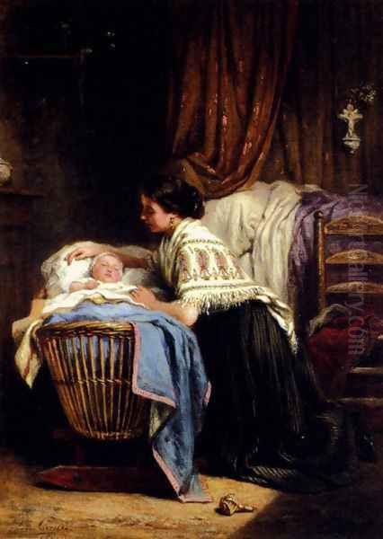 The Watchful Mother Oil Painting by Leon Caille