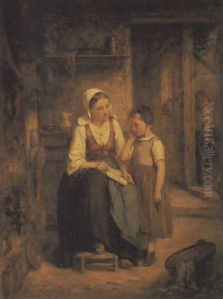 The Reading Lesson Oil Painting by Leon Caille