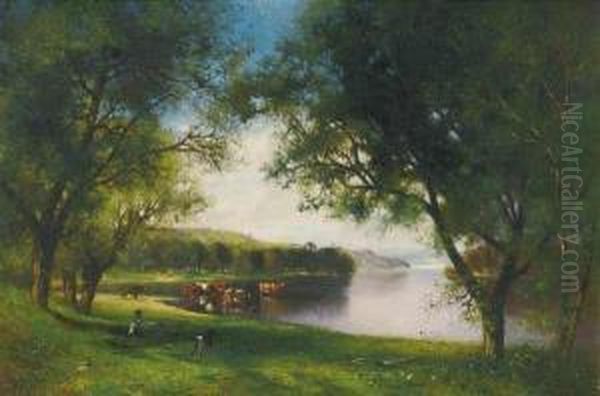 Resting Along The Side Of The River Oil Painting by Alfred Cornelius Howland