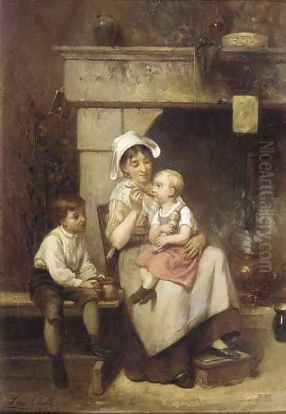 Toddler's teatime Oil Painting by Leon Caille