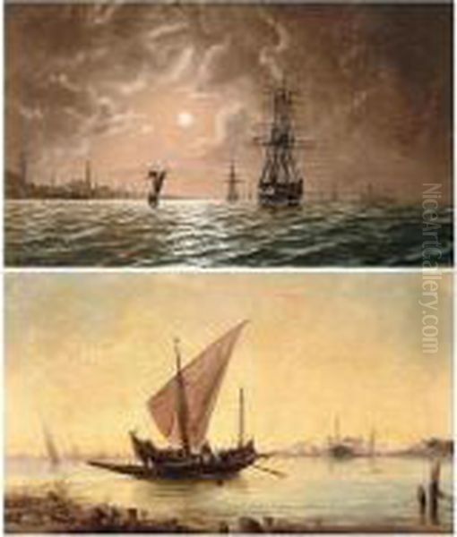 Shipping On The Bosphorus Off Constantinople, By Moonlight Oil Painting by Edward Hoyer