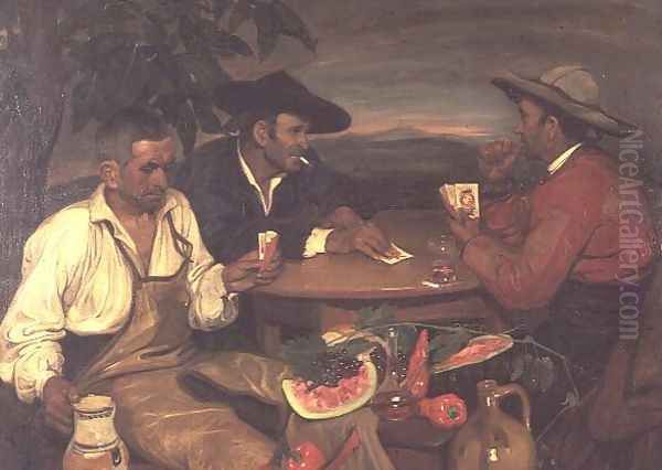 Card Players Oil Painting by Mary Cameron