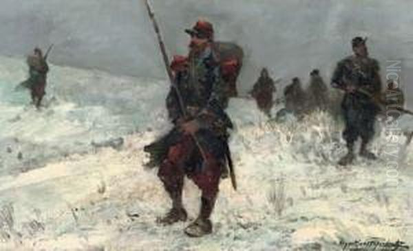 Dutch Infantry In The Snow Oil Painting by Jan Hoynck Van Papendrecht