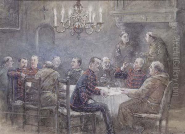 Officers And Clergymen Conversing At A Dinertable Oil Painting by Jan Hoynck Van Papendrecht