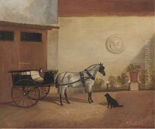 A carriage horse with a gig Oil Painting by A. Clark