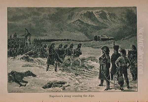 Napoleon's Army crossing the Alps, illustration from 'Little Arthur's History of France: From the Earliest of Times to the Fall of the Second Empire' published 1899 Oil Painting by Lady M. Chalcott