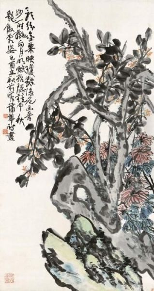 Flowers And Rock Oil Painting by Pu Hua