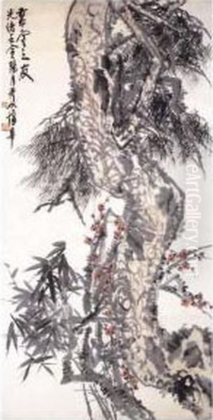 Pine, Bamboo And Plum Blossoms Oil Painting by Pu Hua