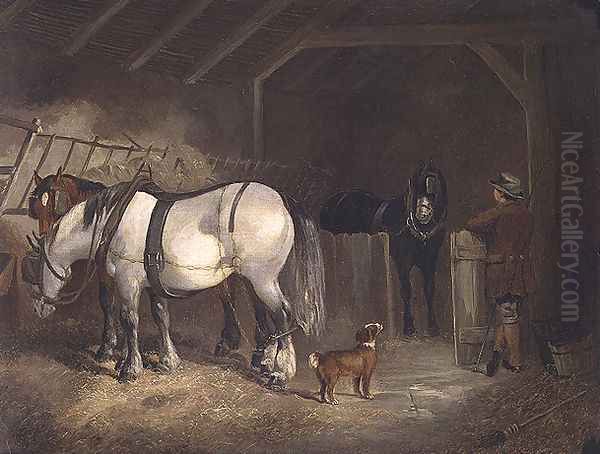 A Stable Interior Oil Painting by Joseph Clark