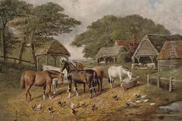 A sunny day in the farmyard Oil Painting by Joseph Clark