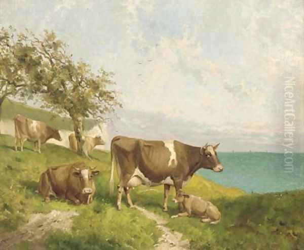 Cattle on the cliffs Oil Painting by Joseph Clark