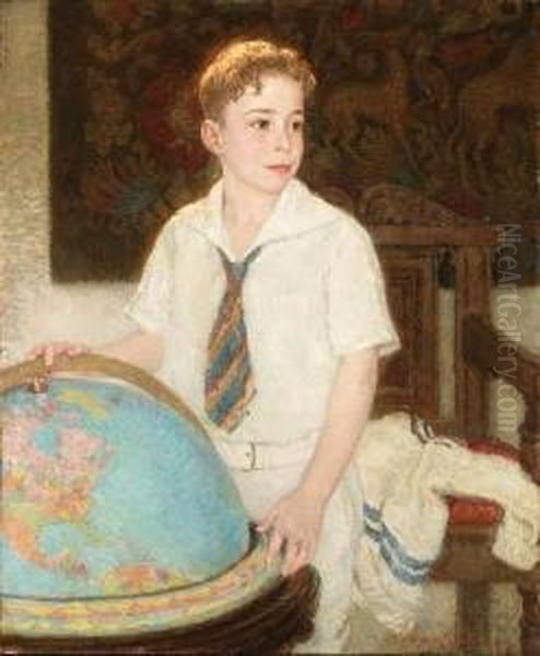 Young Boy With Globe Oil Painting by Henry Salem Hubbell