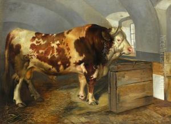 Der Stier In Der Stallung Oil Painting by Carl Rudolf S. Huber