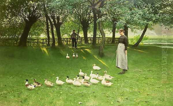 The Duck Girl, early 1880s Oil Painting by Emile Claus