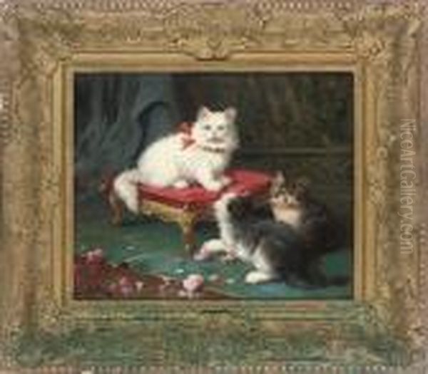 Playful Kittens Oil Painting by Leon Charles Huber