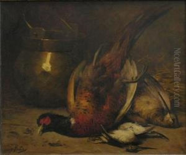 Nature Morte Au Chaudron Et Au Faisan Oil Painting by Leon Charles Huber