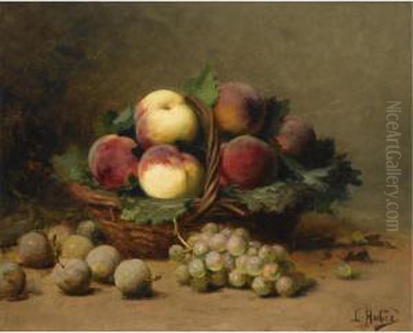 Still Life With Peaches In A Basket Oil Painting by Leon Charles Huber