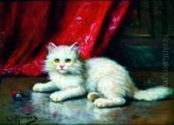 Le Chaton Et Sa Balle Oil Painting by Leon Charles Huber