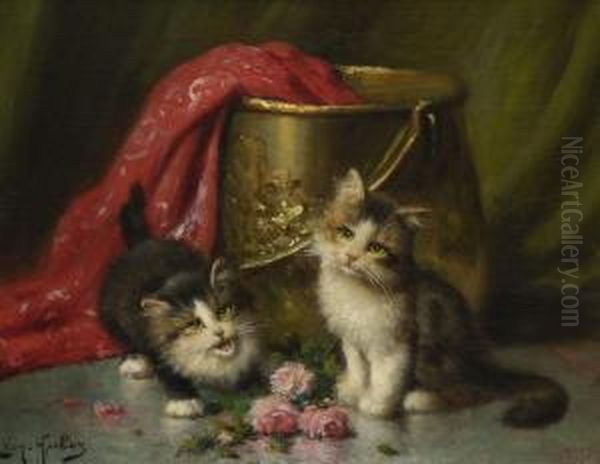 Zwei Katzchen. Oil Painting by Leon Charles Huber