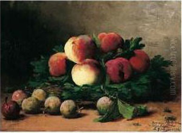 Panier De Peches Et Prunes Oil Painting by Leon Charles Huber