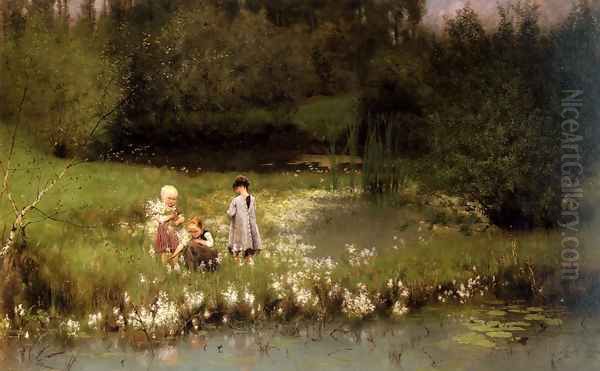 Picking Blossoms Oil Painting by Emile Claus