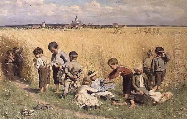 The Route to School Oil Painting by Emile Claus