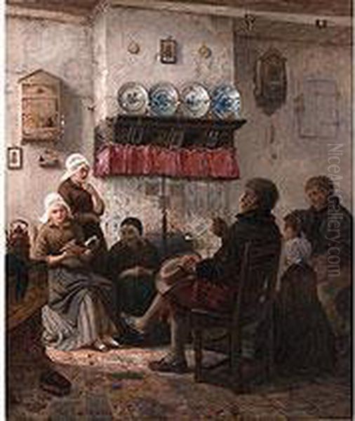 Die Sonntagslekture In Der Hollandischen Stube Oil Painting by Carl Wilhelm Hubner