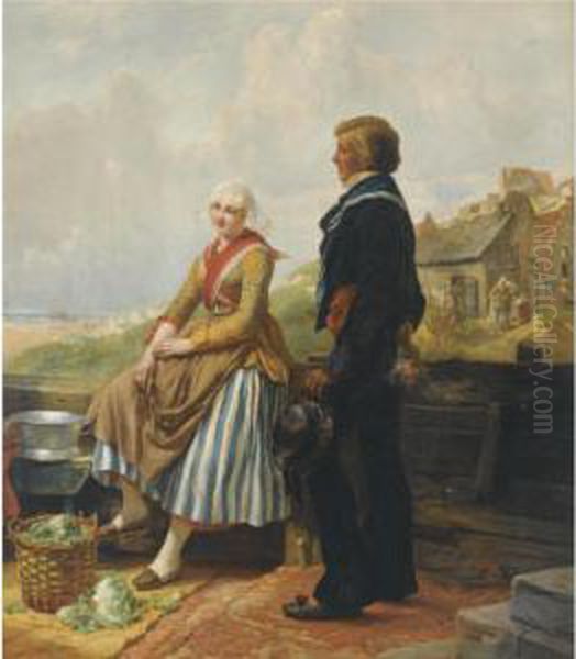 The Flirtation Oil Painting by Carl Wilhelm Hubner