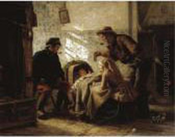 The New Arrival Oil Painting by Carl Wilhelm Hubner