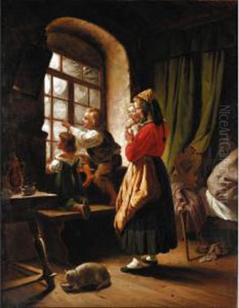 The First Snow Oil Painting by Carl Wilhelm Hubner