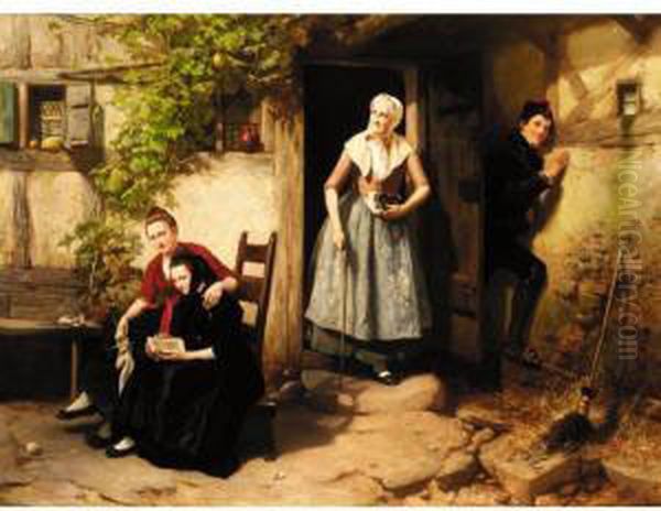 Grandmother's Visit Oil Painting by Carl Wilhelm Hubner