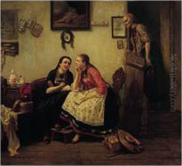 Der Liebesbrief (the Love Letter) Oil Painting by Carl Wilhelm Hubner