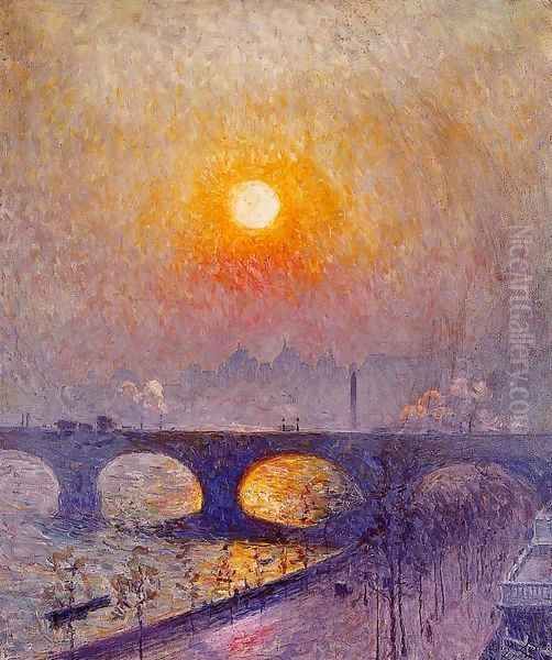 Sunset over Waterloo Bridge 1916 Oil Painting by Emile Claus