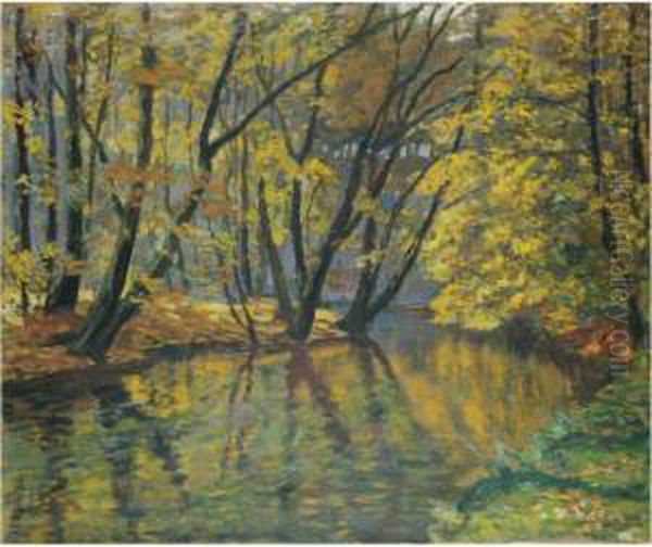 The Bela Stream In Autumn Oil Painting by Antonin Hudecek