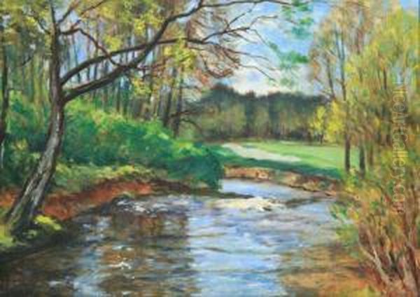 A Brook Oil Painting by Antonin Hudecek