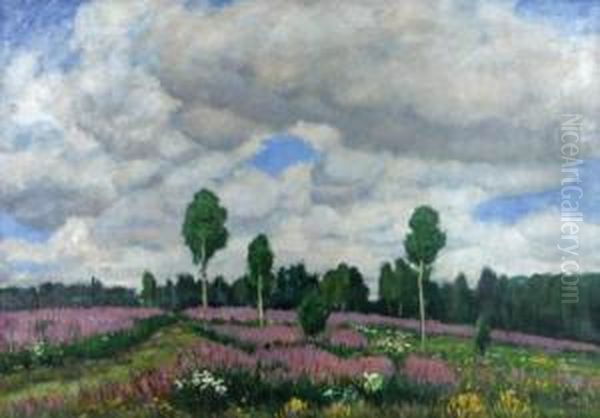 Landscape With Heather Oil Painting by Antonin Hudecek