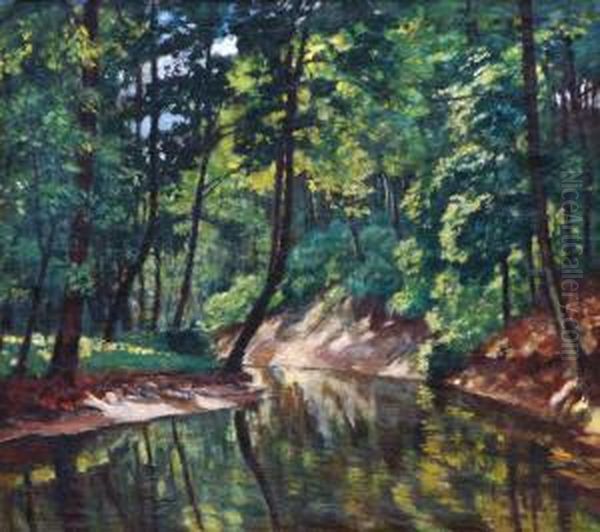 Stream Incestachovice Oil Painting by Antonin Hudecek