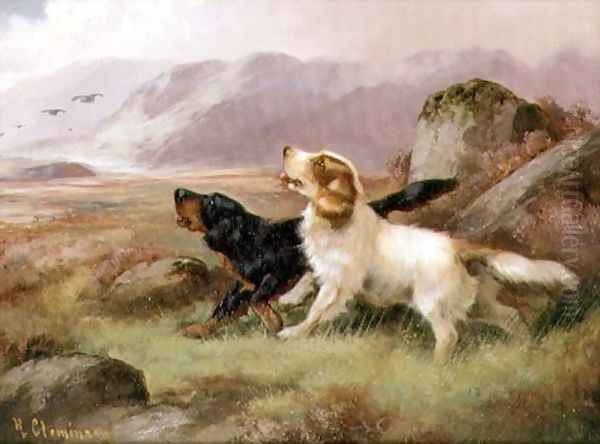 Gundogs (one of a pair) Oil Painting by Robert Cleminson