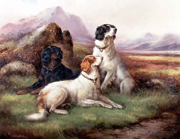 Setters in a Highland Landscape Oil Painting by Robert Cleminson