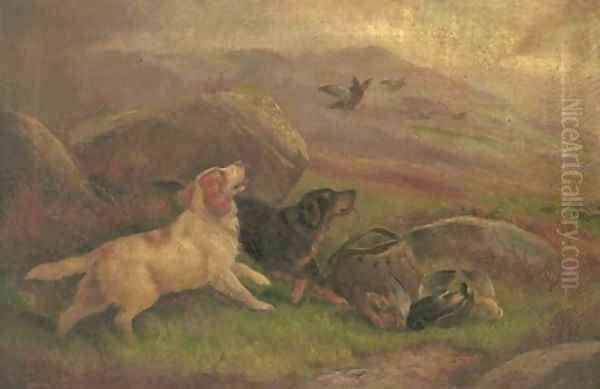 Gundogs on a grouse moor Oil Painting by Robert Cleminson