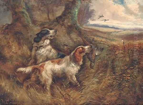 Gundogs with a pheasant Oil Painting by Robert Cleminson