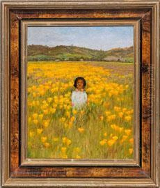 Indianischesmadchen In Einer Blumenwiese Oil Painting by Grace Carpenter Hudson