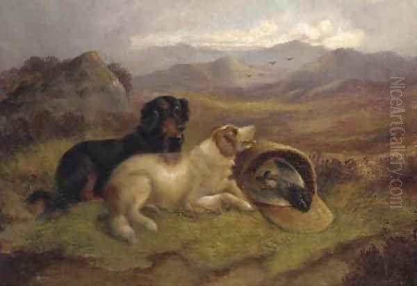 Gundogs with the day's bag Oil Painting by Robert Cleminson