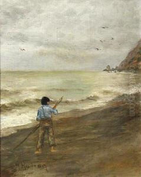 A Boy On The Seashore Oil Painting by Grace Carpenter Hudson