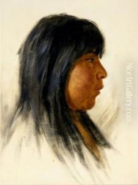 Untitled (profile Of A Pomo Indian) Oil Painting by Grace Carpenter Hudson