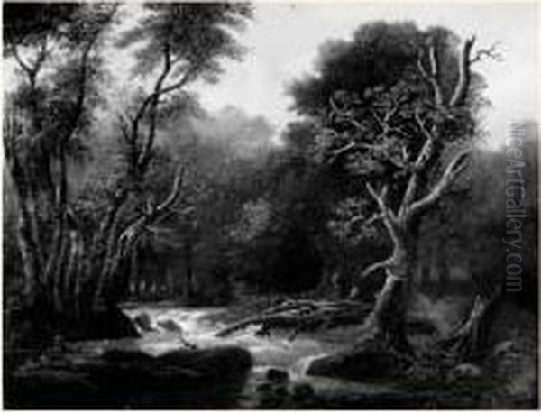 Paysage De Riviere Dans Une Foret Oil Painting by Jean-Francois Hue