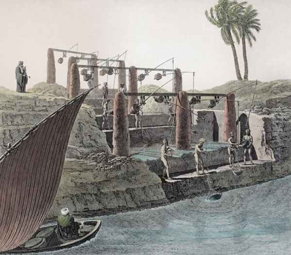 Collecting Water from the Nile, plate 6 from Volume II Arts and Trades of Description of Egypt 1822 Oil Painting by Nicolas Jacques Conte