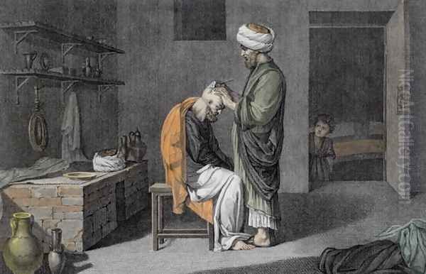 The Barber from Volume II Arts and Trades of Description of Egypt 1822 Oil Painting by Nicolas Jacques Conte