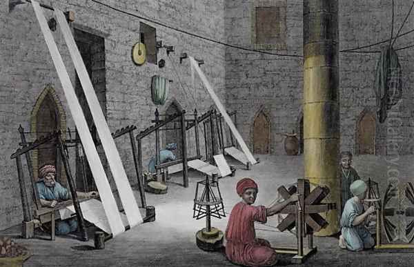 Interior of a Weaver's Workshop, from Volume II Arts and Trades of Description of Egypt 1822 Oil Painting by Nicolas Jacques Conte