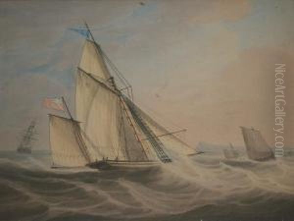 Sailing Vessels In Coastal Waters Oil Painting by William Huggins